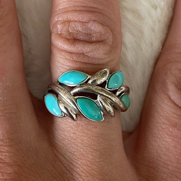 Vintage Designer EA Turquoise Sterling Silver Ring - Size 6 - Picture 2 of 15